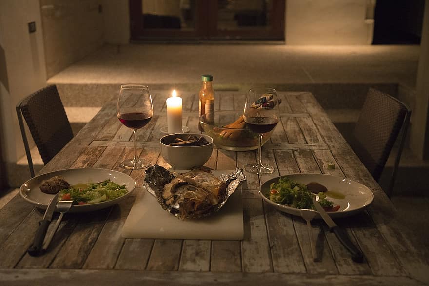 dinner candle romantic evening night holiday food celebration table