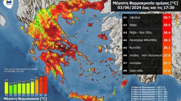 Καιρός: Ξεπέρασε τους 38 βαθμούς η θερμοκρασία στη Λιβαδειά