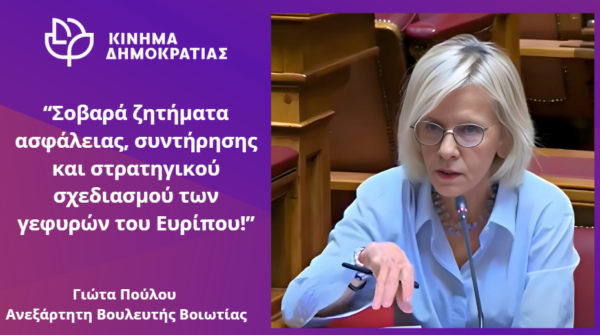 Πούλου: Σοβαρά ζητήματα ασφάλειας, συντήρησης και στρατηγικού σχεδιασμού των γεφυρών του Ευρίπου