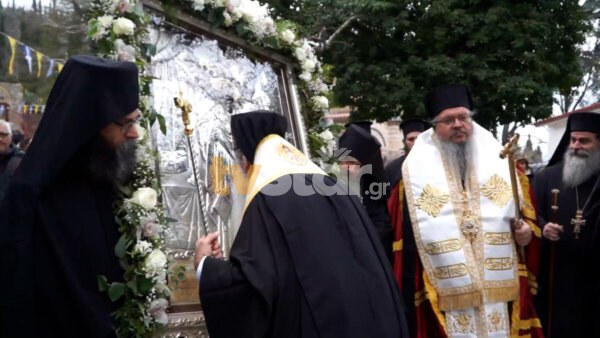 Η Μονή Αγάθωνος υποδέχτηκε την εικόνα του Αγίου Αχιλλίου, Αρχιεπισκόπου Λαρίσης (video)