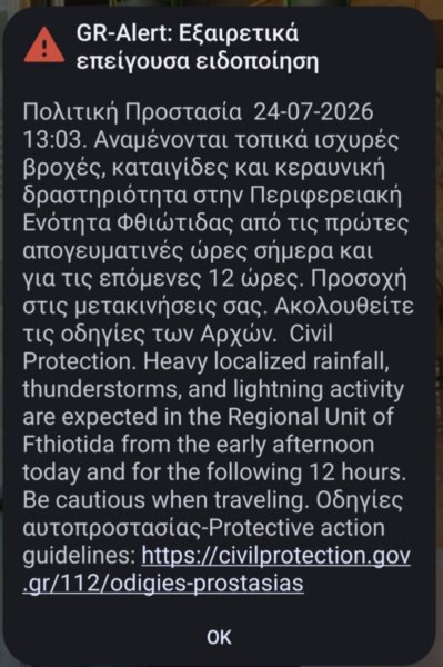 Ήχησε το 112 στη Φθιώτιδα για ισχυρές βροχές